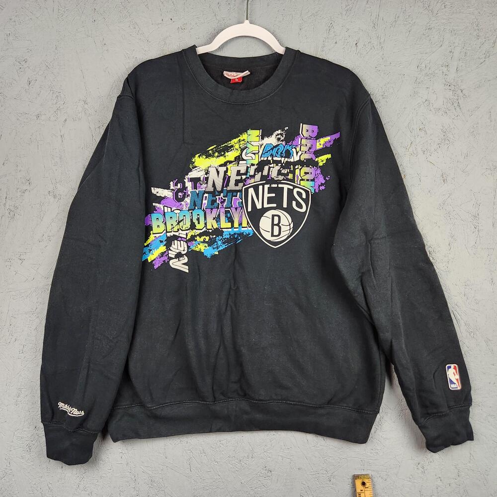 Brooklyn Nets Sweater Mens Large Black NBA Basketball Pullover Crewneck Fleece